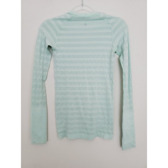 Lululemon Womens 4 Swiftly Tech Long Sleeve Green Striped Thumbholes Top - Picture 4 of 10